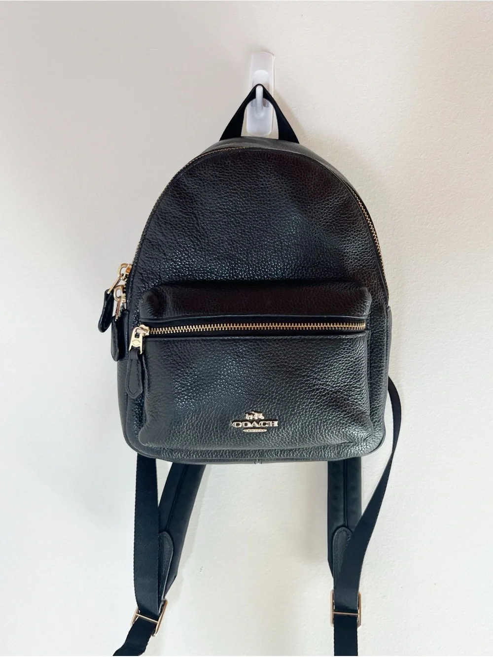 Coach Charlie Mini Backpack Black Pebbled Leather
